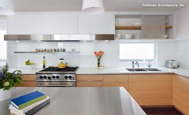 kitchen with stainless steel countertops